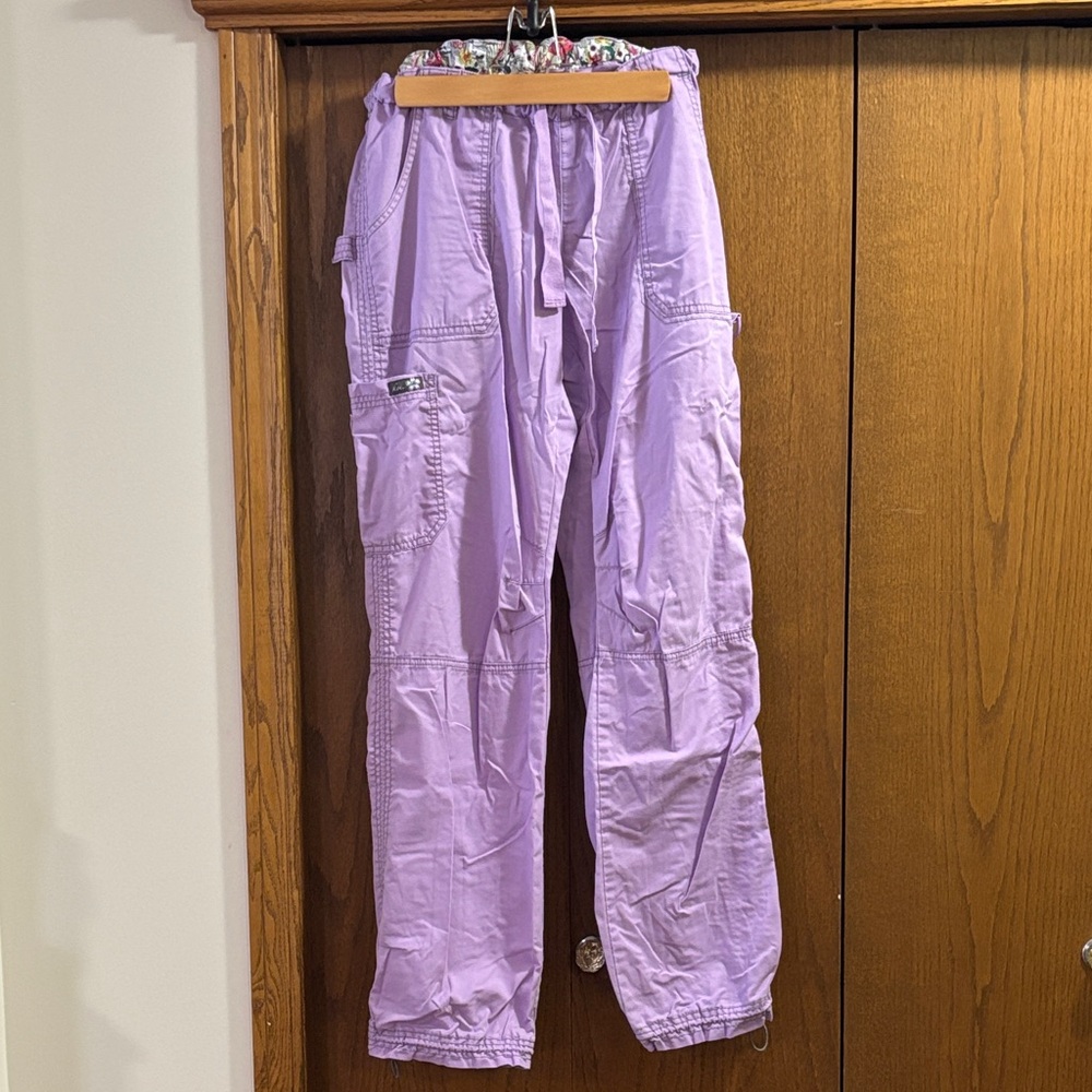 Koi Lavender Straight Leg Pants with Floral Waistband